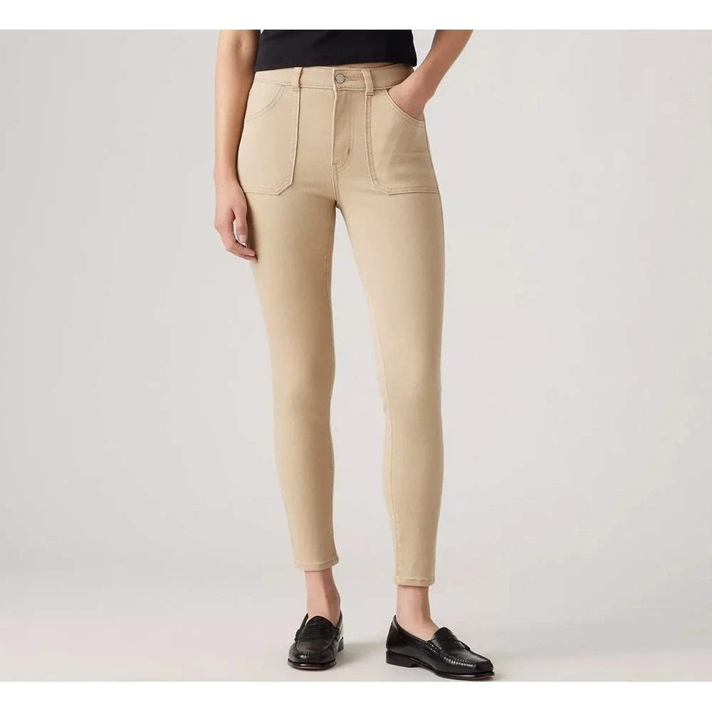 Levi's 721 High Rise Skinny Utility Women's 29x28 Khaki Beige Stretch‎ Denim NWT